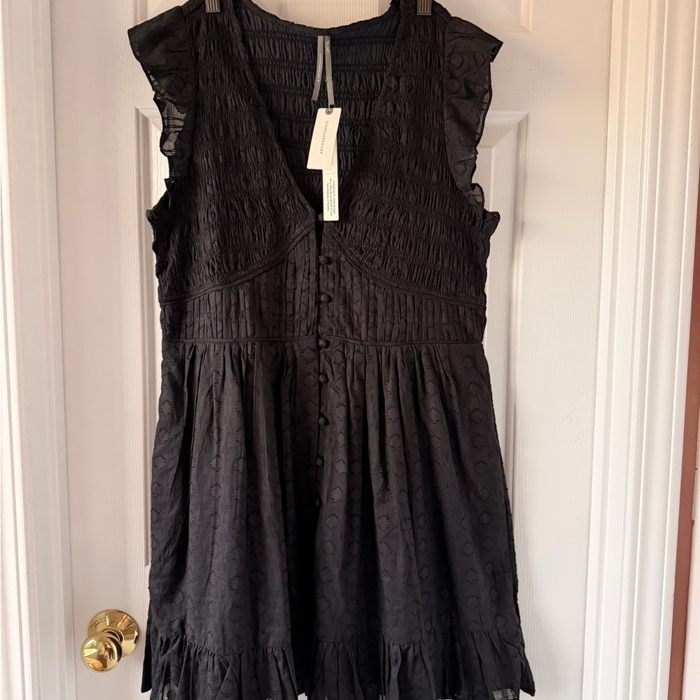 Anthropologie Peregrine Black Ruffled Eyelet Mini Dress